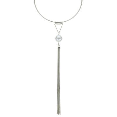Silver pearl orb tassel necklace